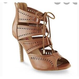 Bongo High Heel Lace Up Gladiator Tan/Brown Leather Heels Size 6